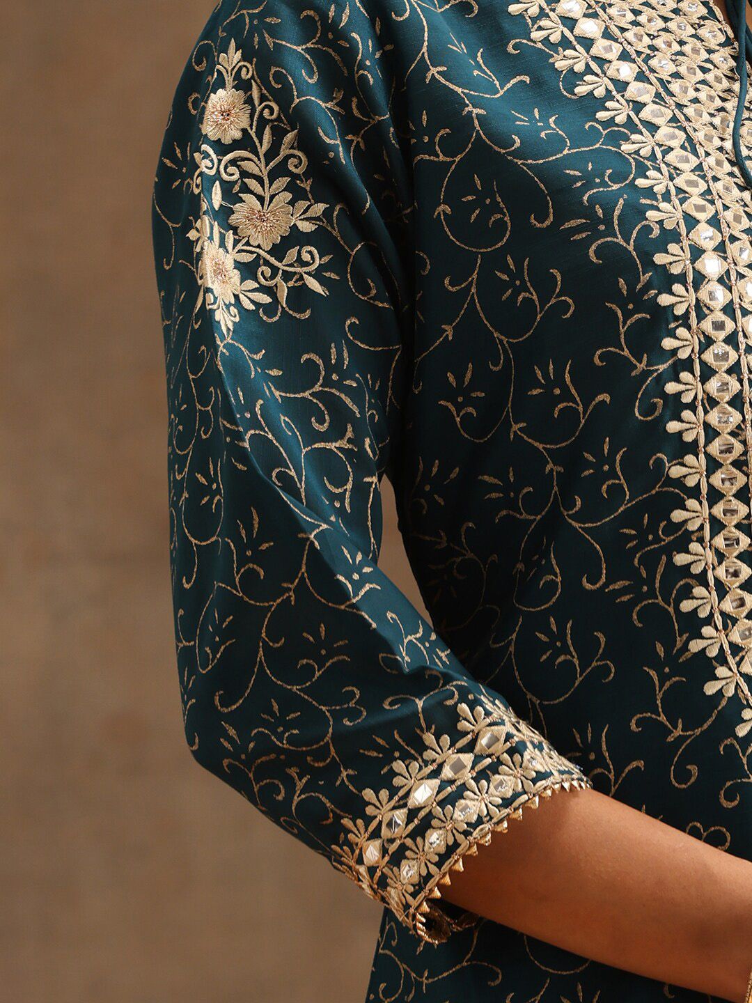 Dhiyona LL Womens Teal Yoke Design Straight Kurta With Sharara & Dupatta