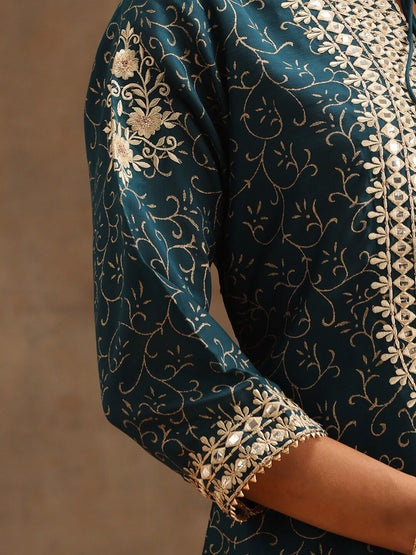 Dhiyona LL Womens Teal Yoke Design Straight Kurta With Sharara & Dupatta