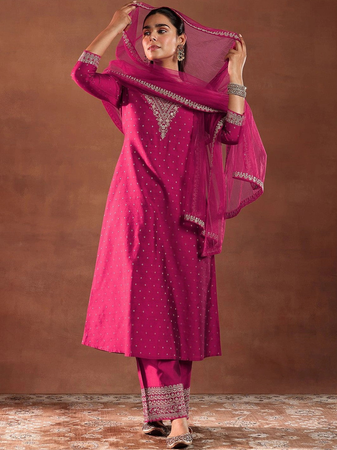 Women Ethnic Motifs Regular Kurta with Trousers & With Dupatta