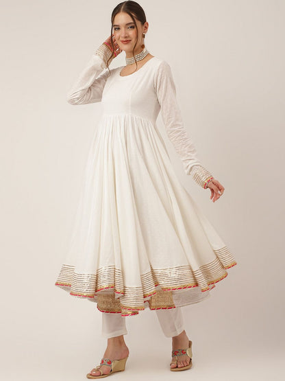 Dhiyona KL Gotta Patti Detailed Pure Cotton Anarkali Kurta & Trouser With Dupatta