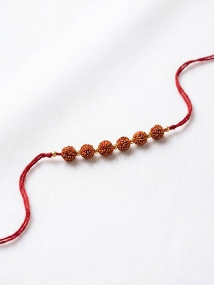 Dhiyona Religious Rudraksh Thread Rakhi With Roli Chawal Chandan Mishri