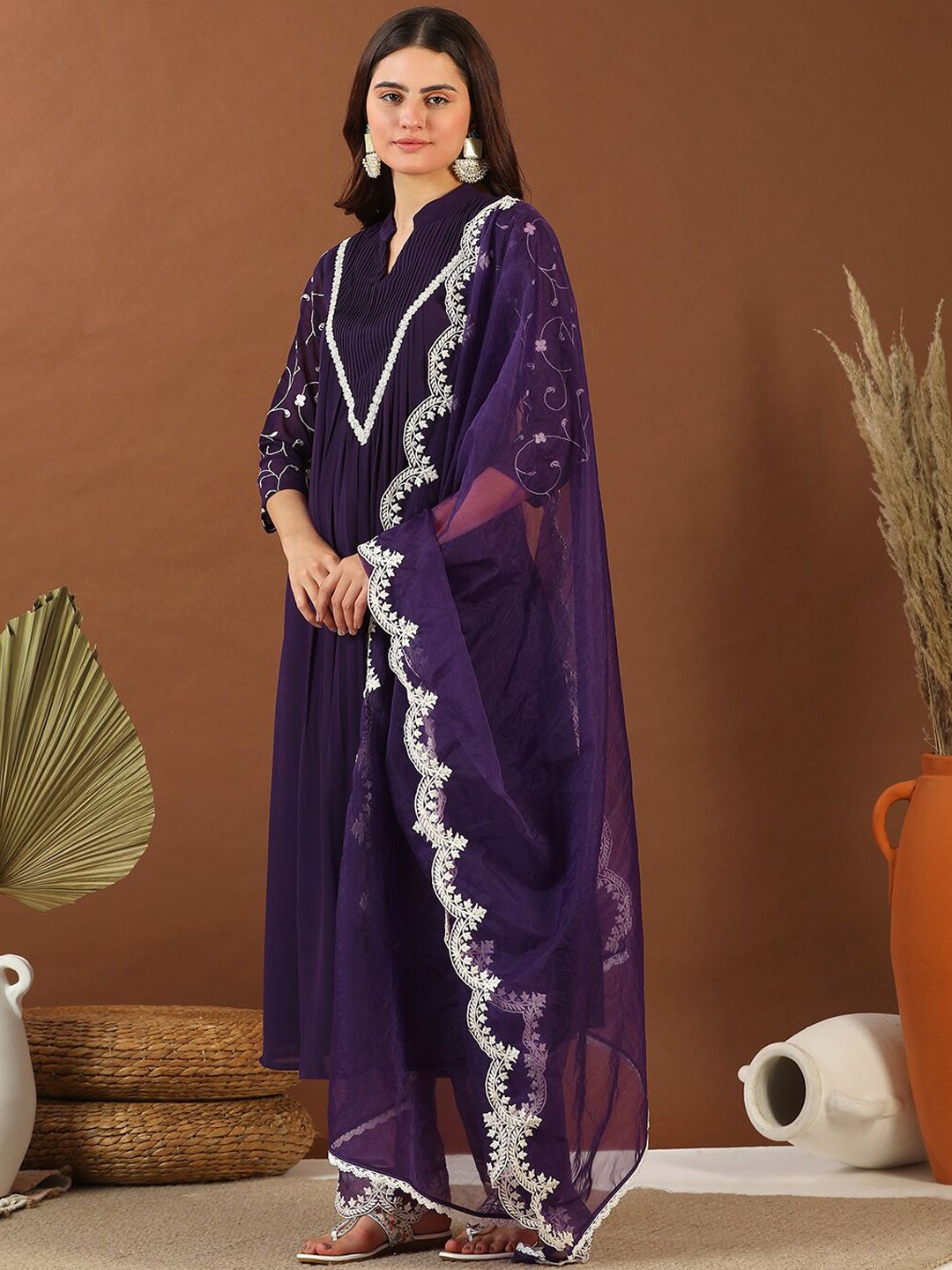 Dhiyona IN Mandarin Collar Kurta With Palazzos & Dupatta