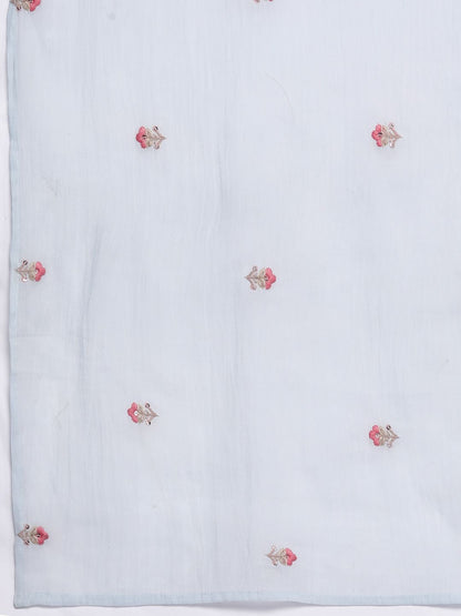 Dhiyona VA Women'sAlia Cut Floral Embroidered Empire Sequinned Pure Cotton Kurta With Trousers & Dupatta