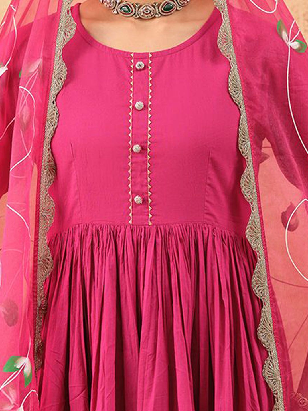 Dhiyona IS Women's Floral Printed Gotta Patti High Slit Pure Cotton Kurta With Trousers & Dupatta