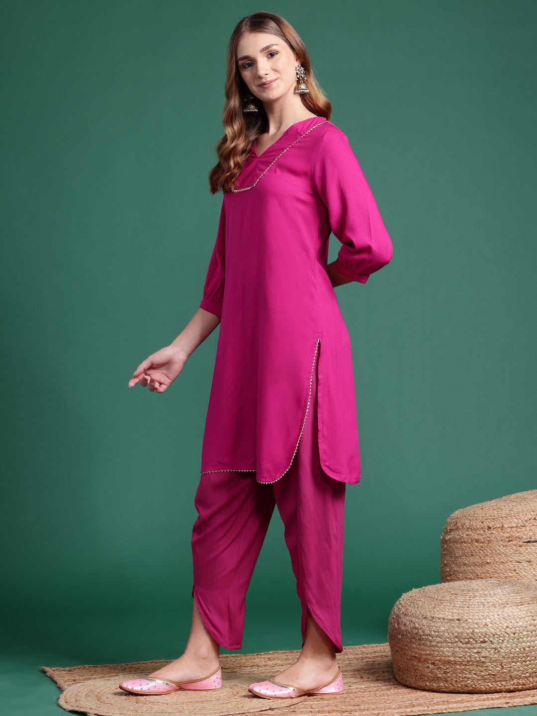 Straight Yoke Design Kurta & Dhoti Pant Set