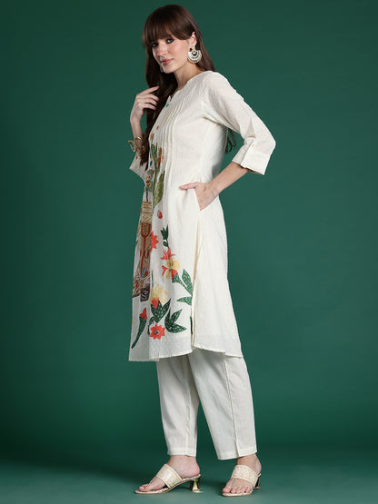 Floral Printed Regular Pure Cotton Kurta with Trousers