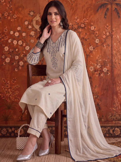 Embroidered V Neck Kurta Sets