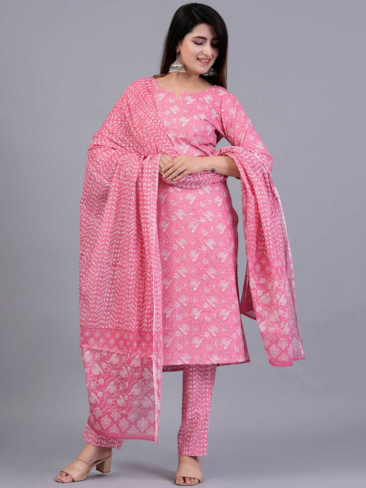 Dhiyona KL Ethnic Motif Printed Regular Pure Cotton Kurta With Trousers & Dupatta