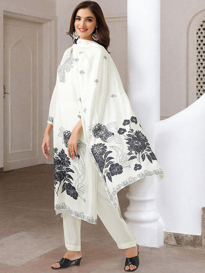 Dhiyona IS Women's Floral Printed Pure Cotton Straight Kurta With Trouser & Dupatta