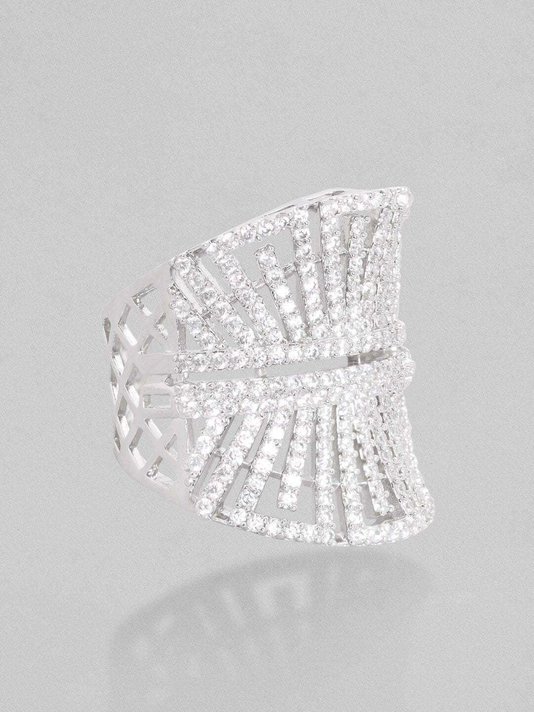 Dhiyona RJ Women's Silver-Plated AD-Studded Adjustable Finger Ring