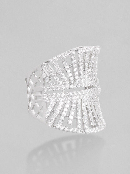 Dhiyona RJ Women's Silver-Plated AD-Studded Adjustable Finger Ring