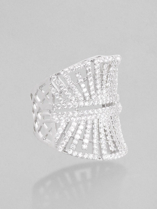 Dhiyona RJ Women's Silver-Plated AD-Studded Adjustable Finger Ring