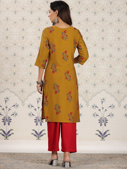 Dhiyona OD  Floral Printed Zari Detailed Straight Kurta