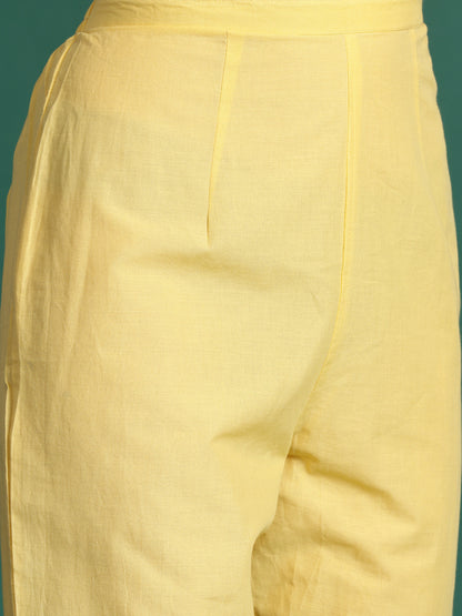 Floral Printed Thread Work Pure Cotton Kurta with Trousers & Dupatta