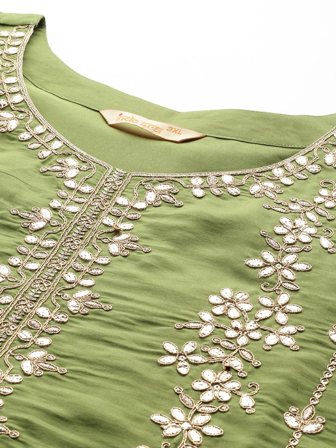 Dhiyona Women's Plus Size Floral Embroidered Gotta Patti Kurta with Trousers & With Dupatta
