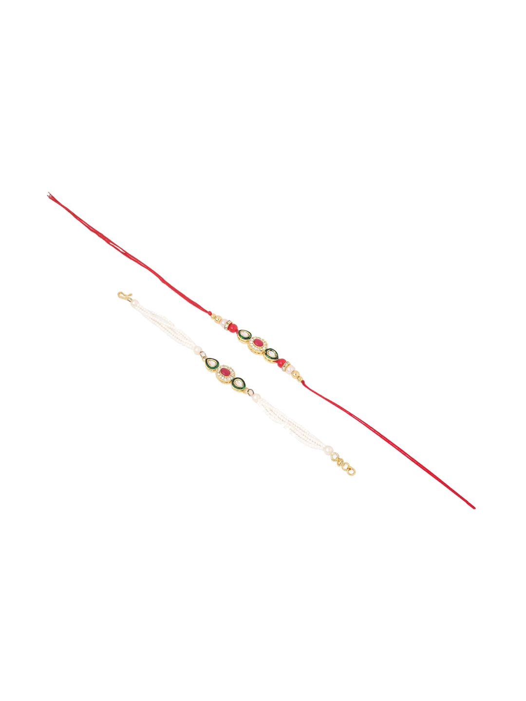 Dhiyona Set Of 2 Multicolor Oval Shape Kundan Studded & Beads Bhaiya Bhabhi Rakhi