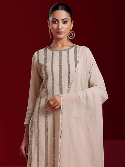 Dhiyona LL Striped Regular Beads and Stones Kurta with Palazzos & With Dupatta