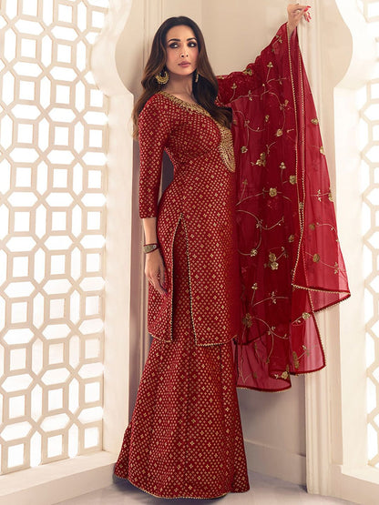 Dhiyona IN Zari Woven Yoke Design Embroidered Stright Kurta Set