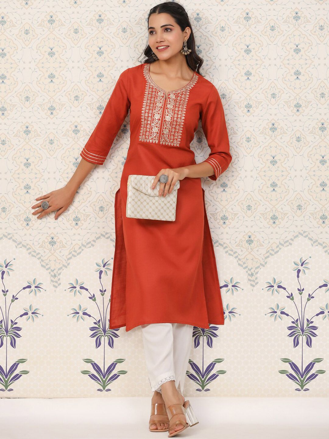 Dhiyona OD  Ethnic Motifs Embroidered Straight Kurta