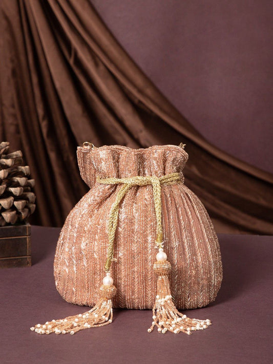 Dhiyona NR Crystal Chevron Beaded Embellished Potli Clutch