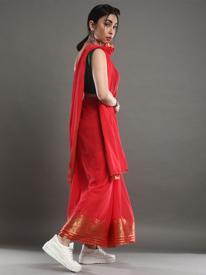 Women's Chiffon Peach Woven Design Designer Saree With Blouse Piece