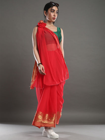 Women's Chiffon Peach Woven Design Designer Saree With Blouse Piece