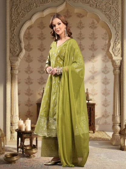 Dhiyona HOP Printed V-Neck Anarkali Kurta & Sharara With Dupatta