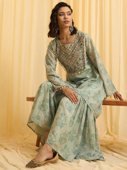 Dhiyona CH Embroidered Printed Kurta With Sharara