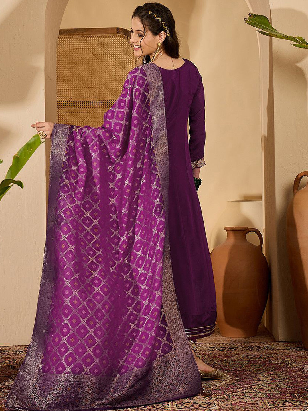 Women Floral Embroidered A-Line Kurta with Trousers & Dupatta