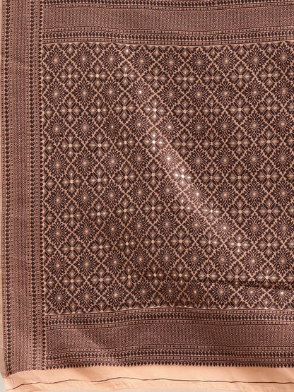 Women's Silk Blend Peach Woven Design Designer Saree With Blouse Piece