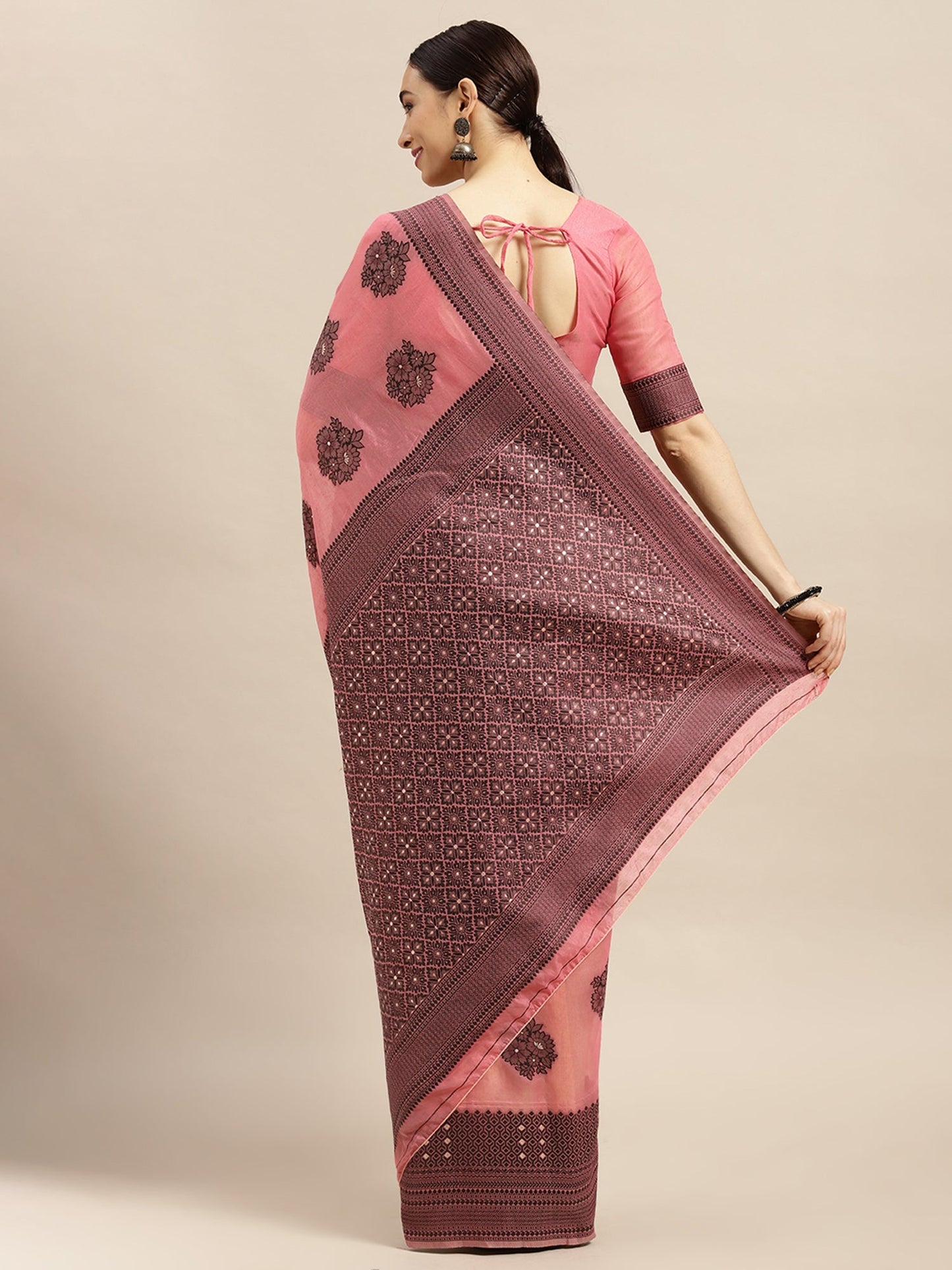 Women's Silk Blend Pink Woven Design Designer Saree With Blouse Piece