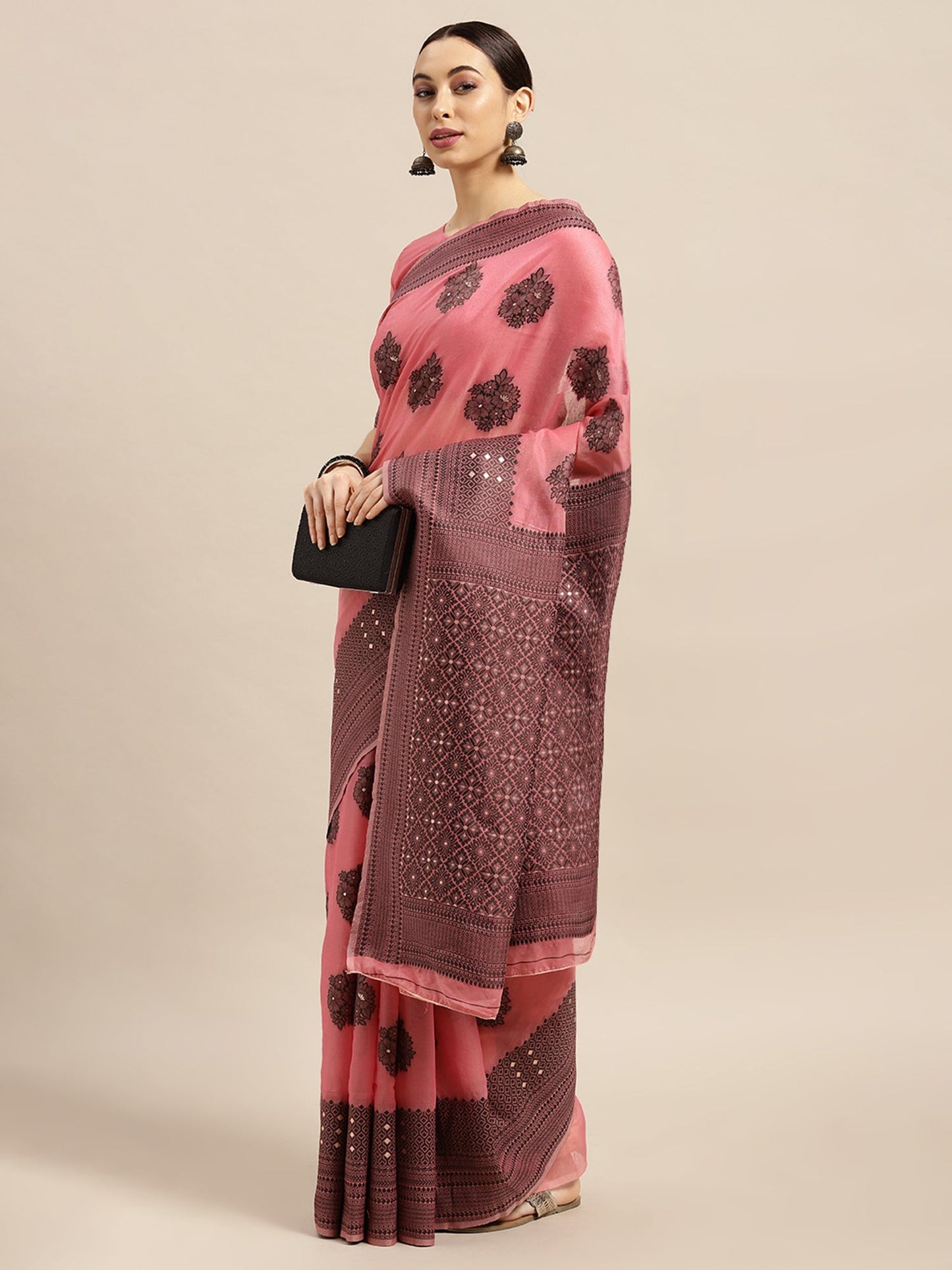 Women's Silk Blend Pink Woven Design Designer Saree With Blouse Piece
