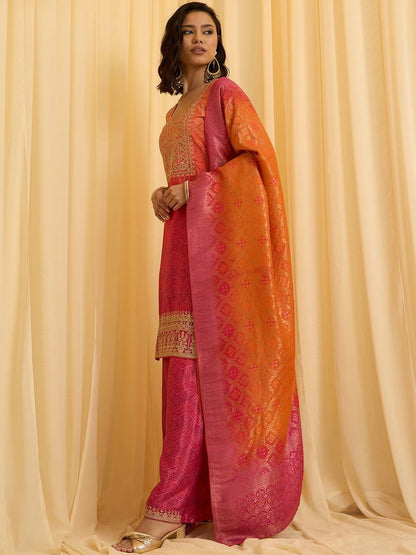 Dhiyona CH Women Ethnic Motifs Embroidered Regular Thread Work Kurta with Palazzos & With Dupatta