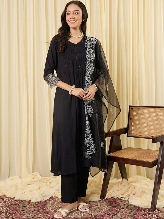 Women Ethnic Motifs Embroidered Regular Thread Work Kurta with Trousers & With Dupatta