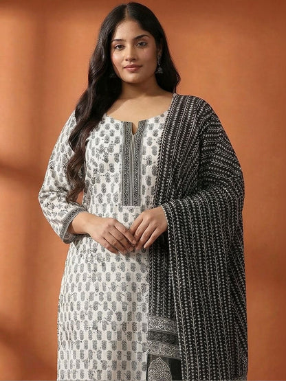 Dhiyona Women's Ethnic Motifs Printed Regular Pure Cotton Kurta with Trousers & With Dupatta