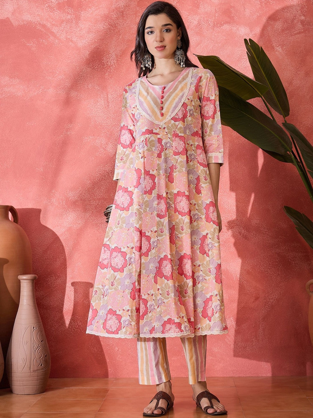 Printed Pure Cotton Round Neck Kurta & Trousers Kurta Sets