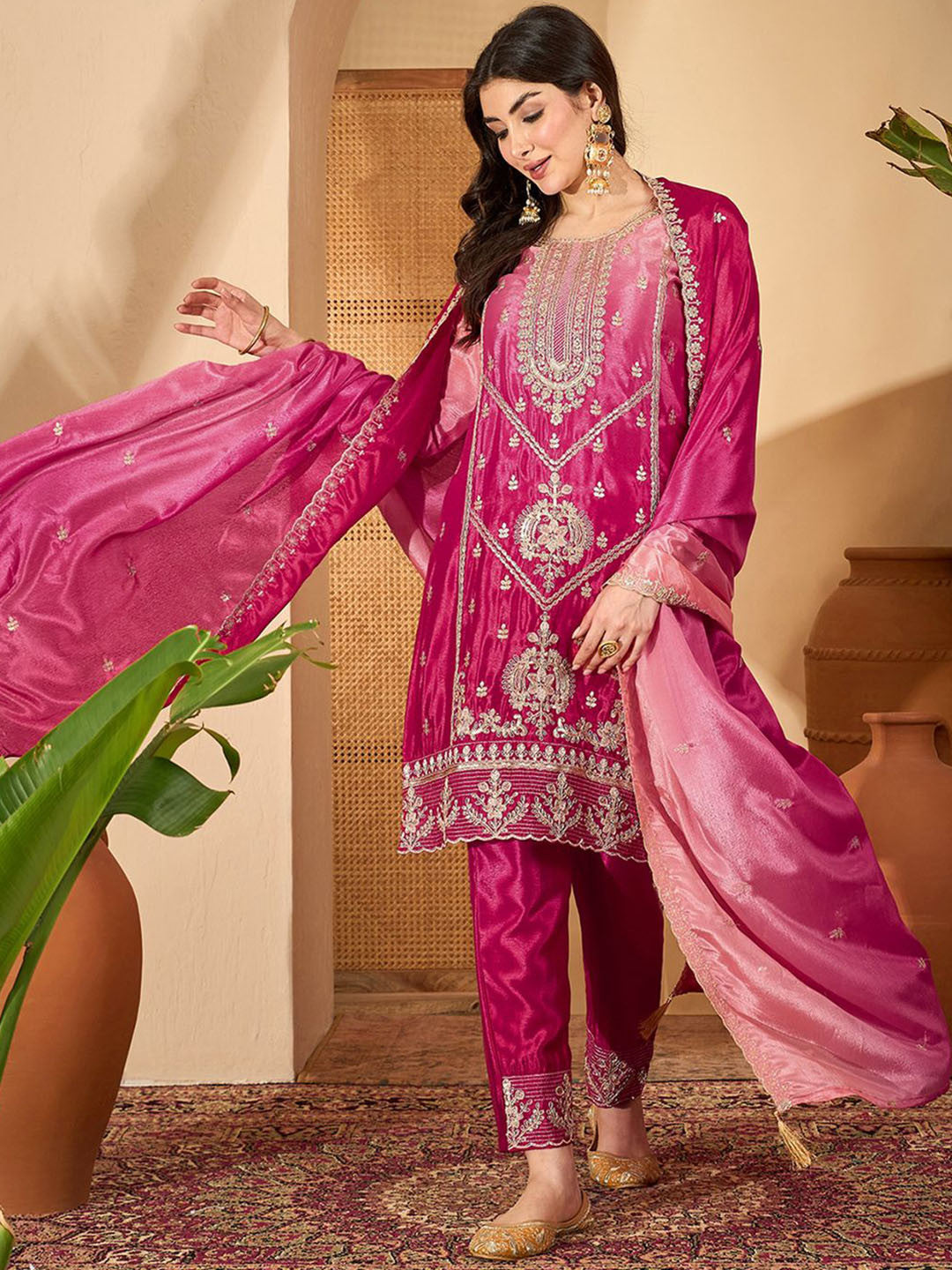 Women Floral Embroidered Kurta with Pyjamas & Dupatta