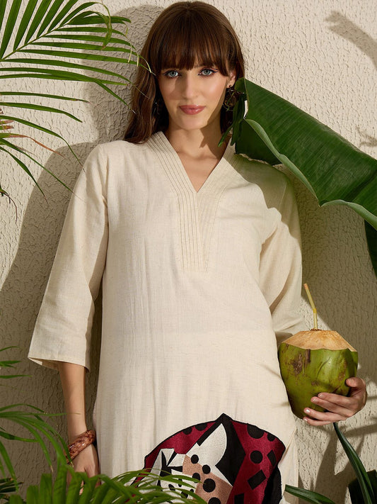 Dhiyona IE Women Embroidered Straight Pure Cotton Kurta & Trousers Co-Ords Set