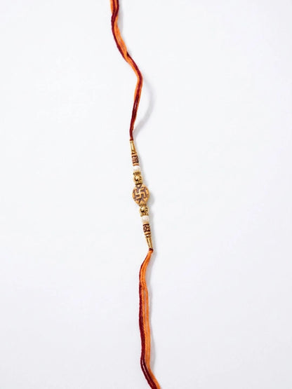 Dhiyona Set Of 10 Artificial Stones & Beads Thread Rakhi With Roli Chawal Chandan Mishri