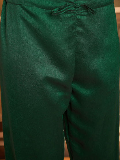 Zari & Sequin Embroidered A-Line Kurta & Trousers With Dupatta