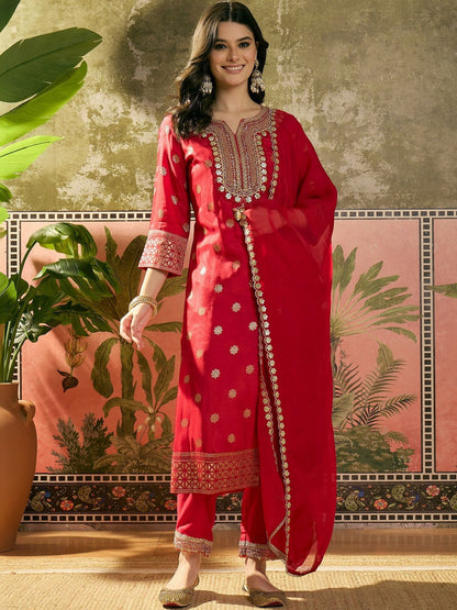 Embroidered Round Neck Kurta & Trousers Kurta Sets