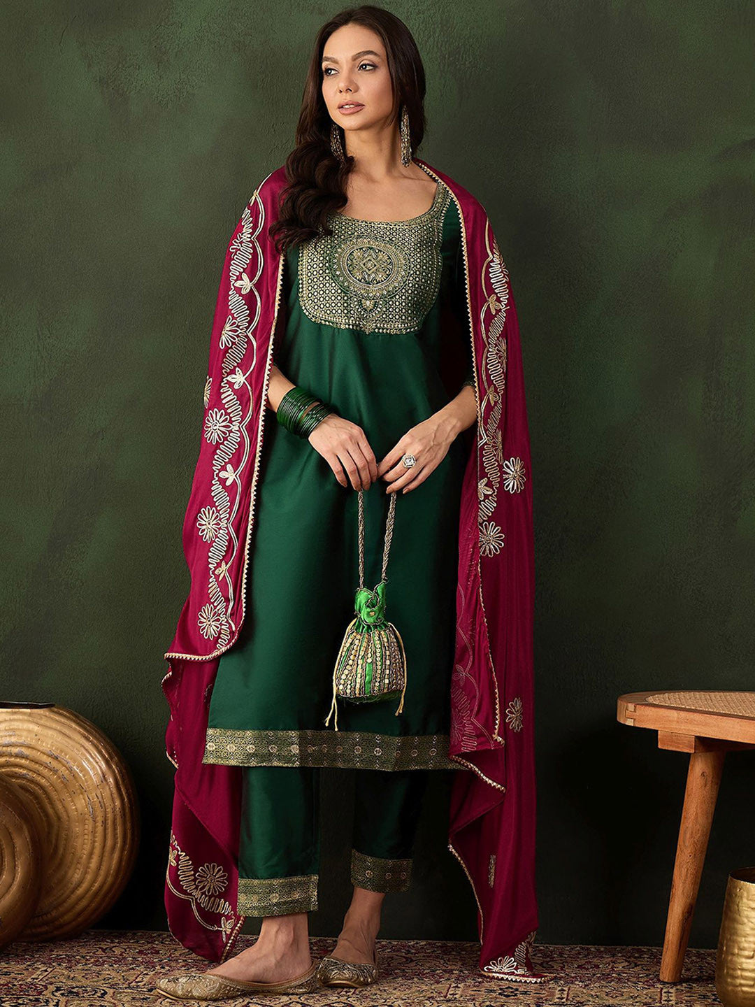 Woven Design Kurta & Trouser With Dupatta