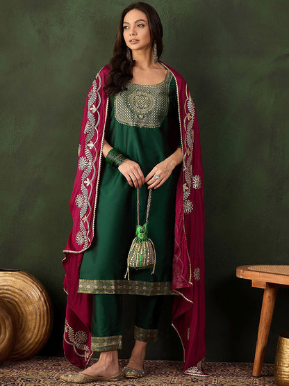 Woven Design Kurta & Trouser With Dupatta