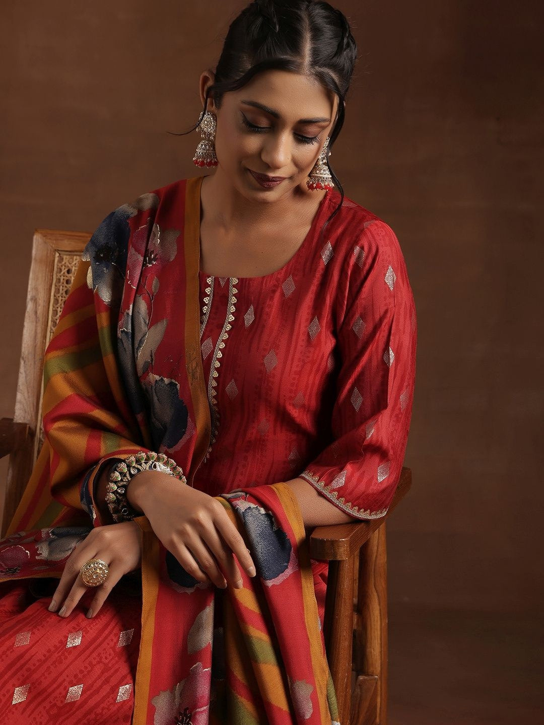 Women Ethnic Motifs Printed Regular Thread Work Kurta with Patiala & With Dupatta