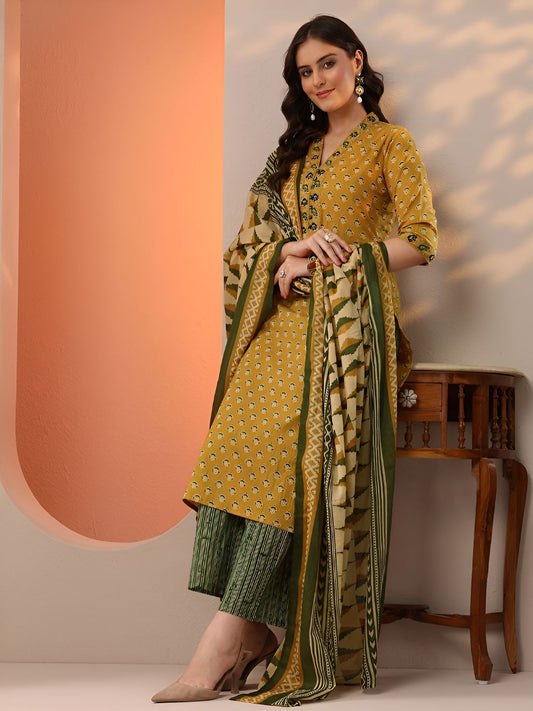 Floral Printed V-Neck Straight Kurta & Palazzos With Dupatta
