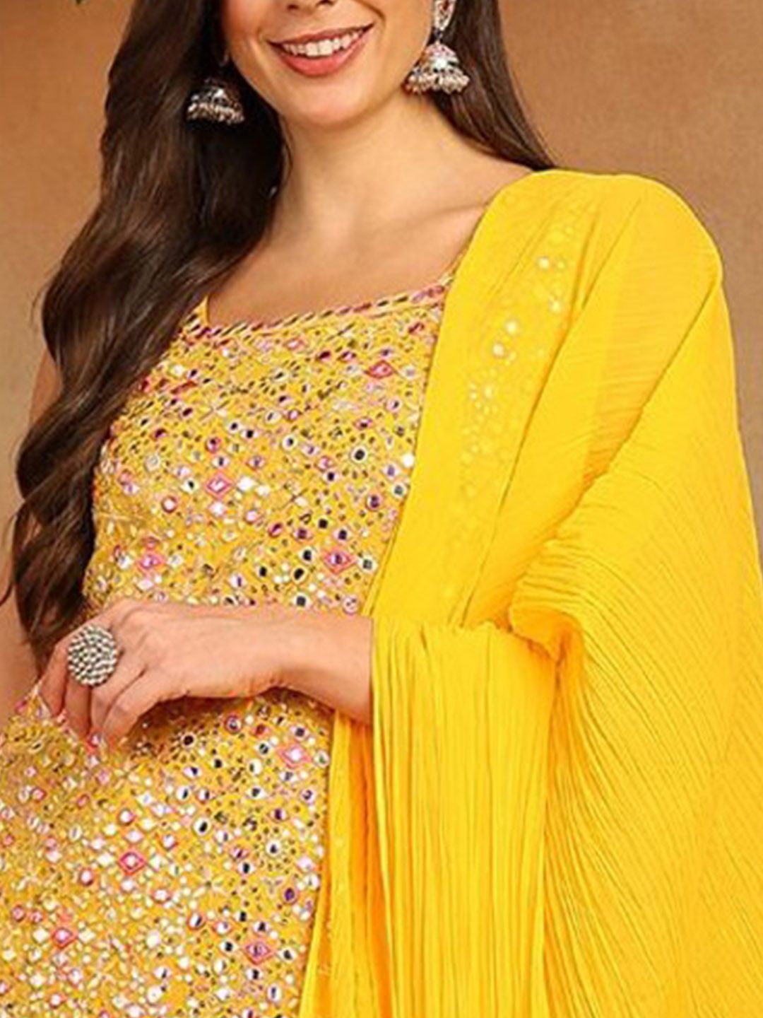 Dhiyona KL Women Floral Embroidered Regular Mirror Work Kurta with Sharara & With Dupatta