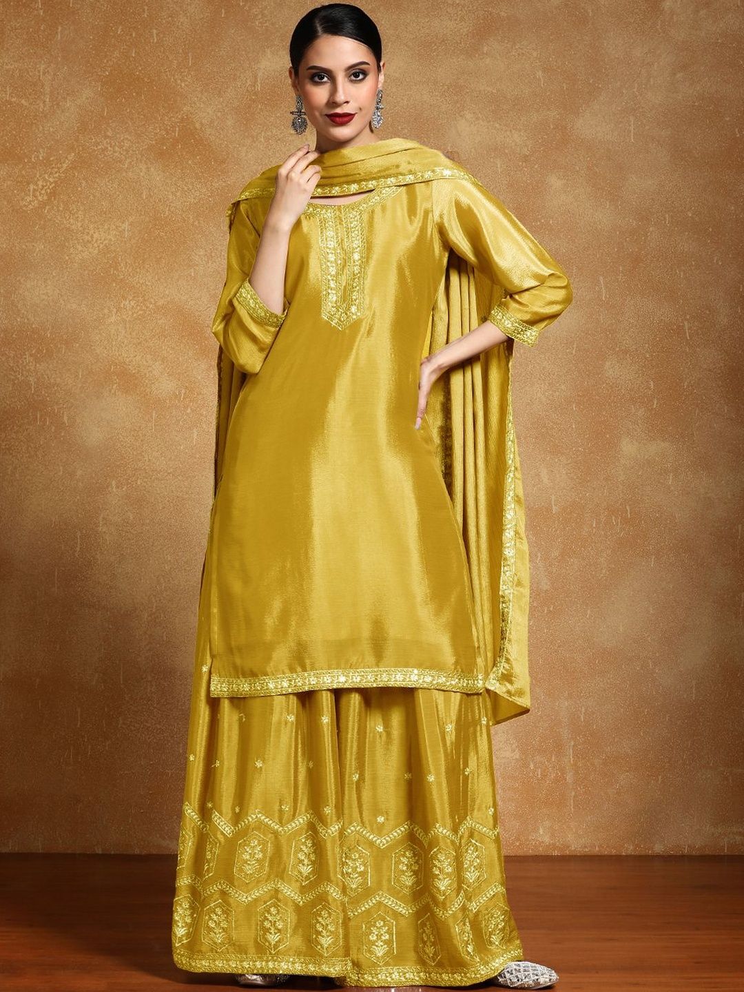 Dhiyona HOP Embroidered Straight Kurta With Sharara & Dupatta