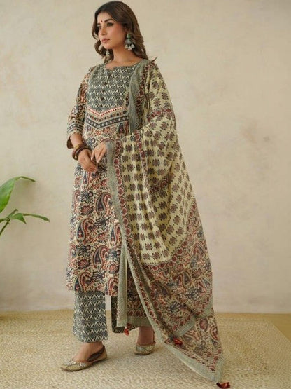 Dhiyona KL Women Pure Cotton Kurta with Trousers & With Dupatta