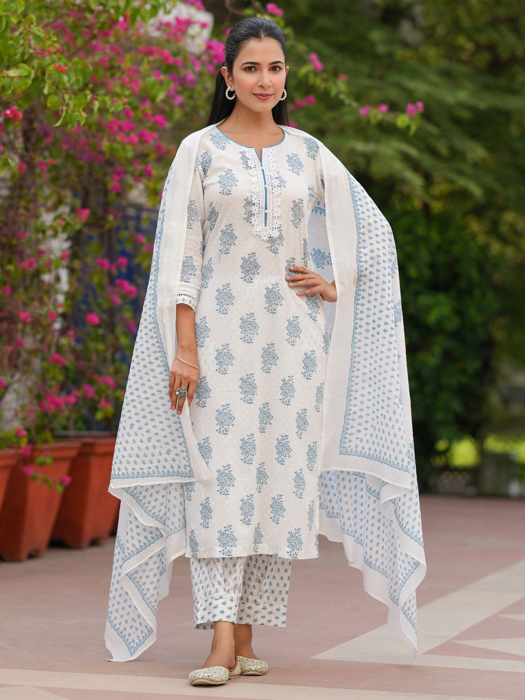 Dhiyona RR Women's Ethnic Motifs Printed Pure Cotton Kurta with Trousers & Dupatta