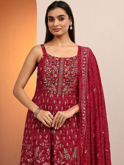Dhiyona LL Women Ethnic Motifs Printed Regular Thread Work Kurta with Palazzos & With Dupatta